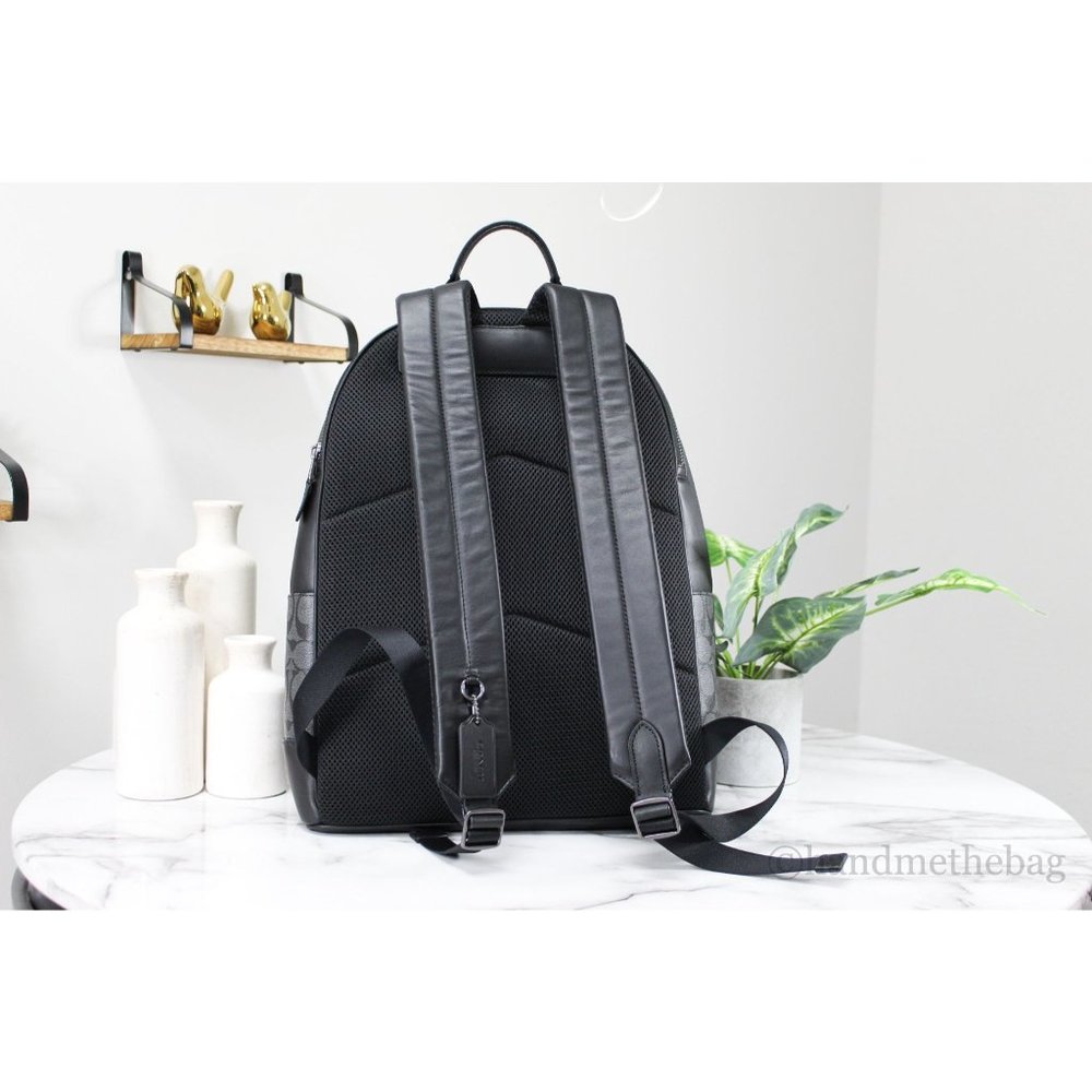 NWT Coach Men's West Signature Denim Chalk Varsity Stripe Coated Canvas Backpack - Picture 3 of 11